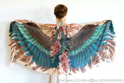 blue bird feather scarf