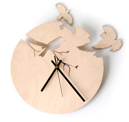 wood bird wall clock