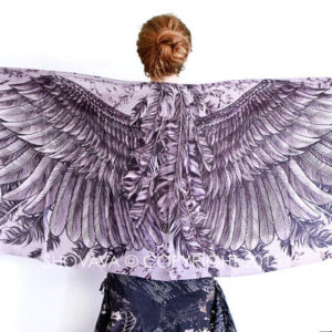 Bird Feathers Silk Scarf Shawl Black and White
