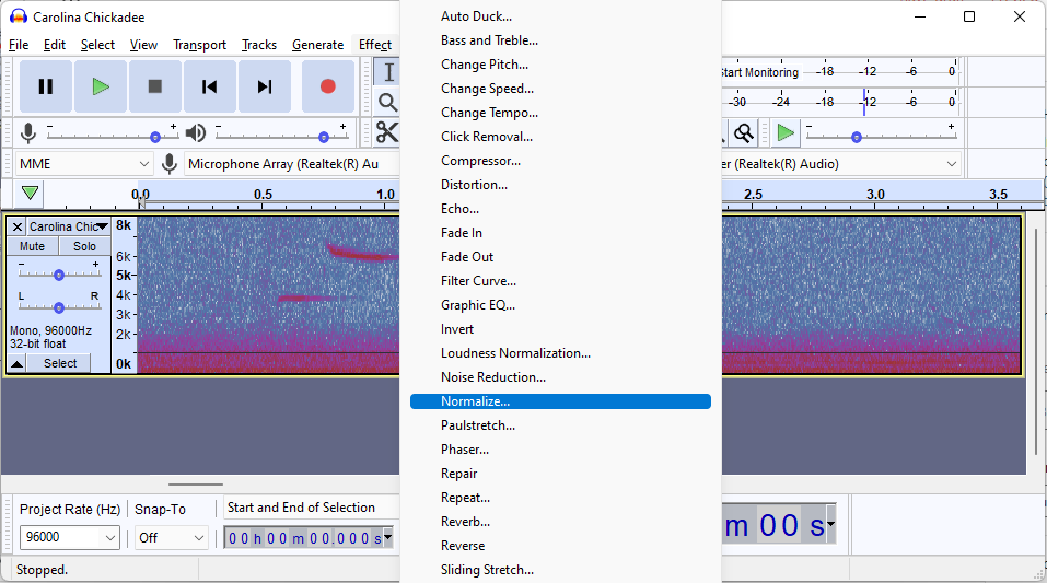 normalizing a audio clip of bird song