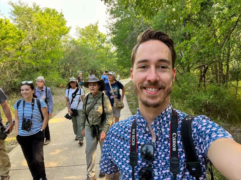 leading a bird walk at the park