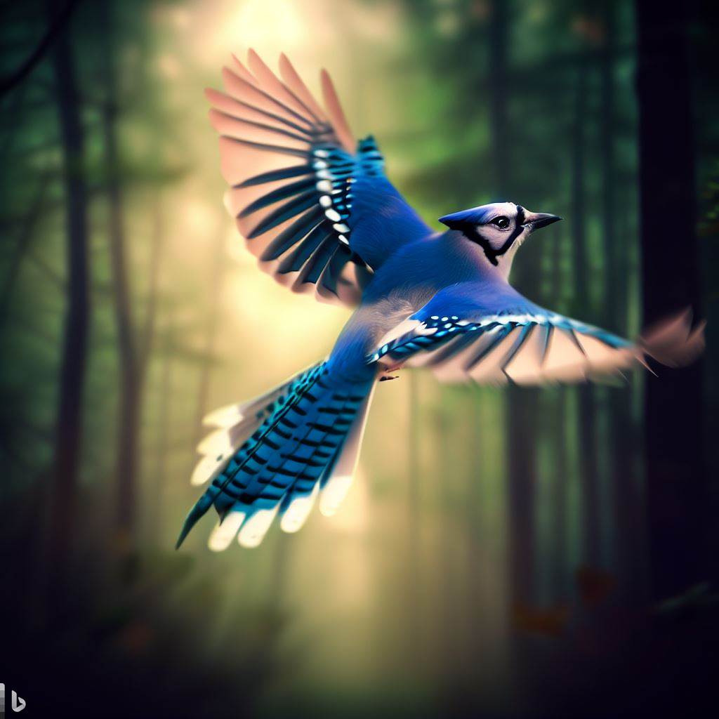 ai-generated blue jay in flight