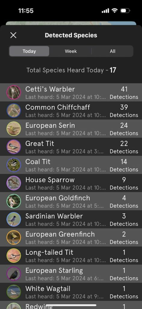 A list of some birds the detected PUC during a trip to Spain